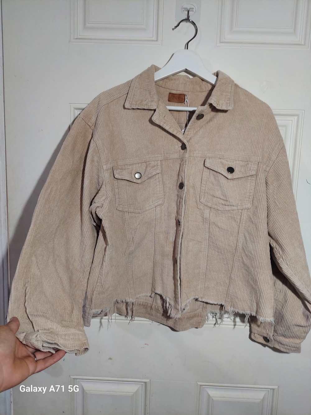 POL Clothing Distressed Frayed-Hem Corduroy Trucker Jacket Size M